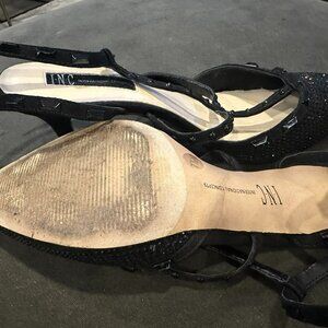 INC Kitten Heal Black shine studded dress sandals